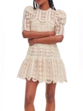 saylor marcey mini dress Saylor Marcey Ruched Lace Puff Sleeve Mini Dress Fuchsia Size Large